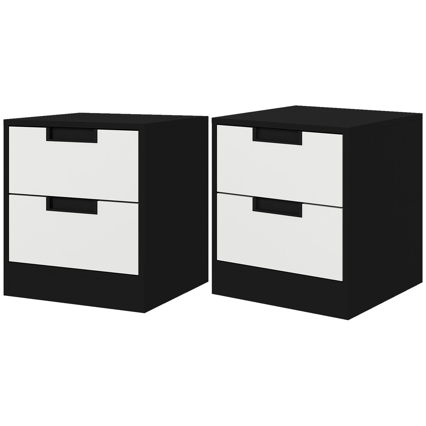 Bedside Tables Set of 2, Nightstands with 2 Drawers, Modern Bedside Cabinets with Storage for Bedroom, Living Room, White and Black