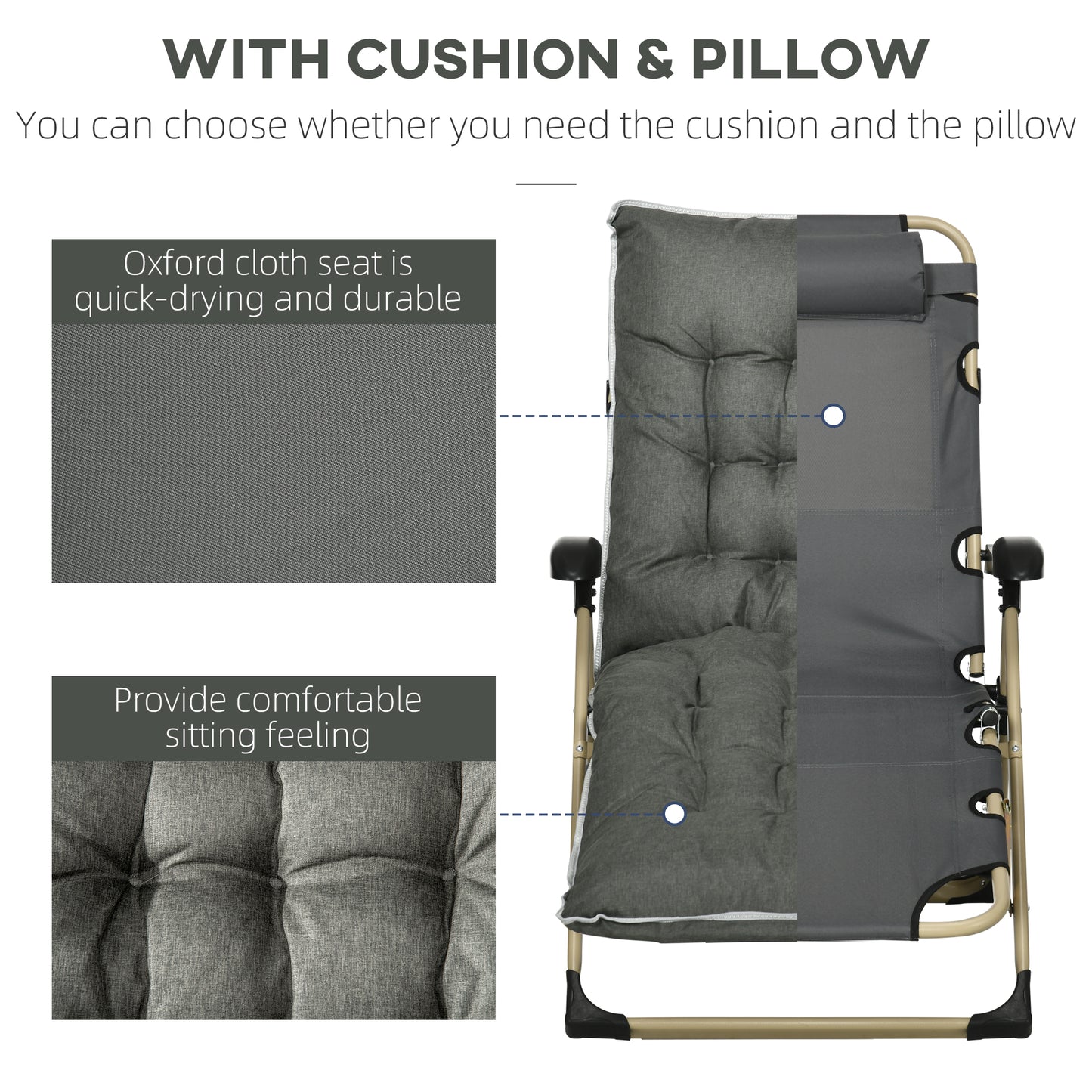 Outsunny Outdoor Reclining Sun Lounger Garden Recliner Chair Folding With Cushion Pillow Adjustable Backrest And Footrest - Grey