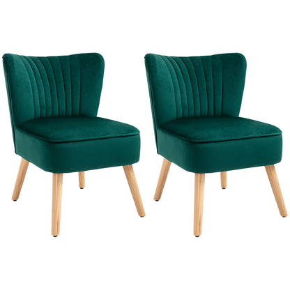 Retro Style Velvet Accent Chair Occasional Tub Seat Padding Curved Back with Wood Frame Legs Home Furniture Set of 2 Green