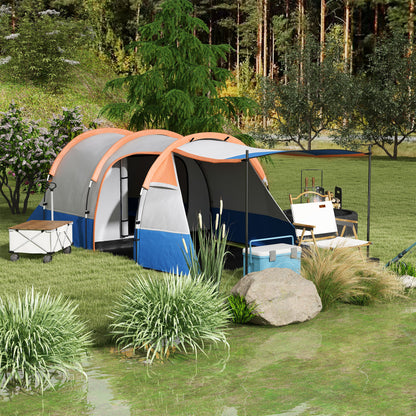 Outsunny Camping Tent, Large Tunnel Tent with Bedroom and Living Area, 2000mm Waterproof, Portable with Bag for 2-3 Man, Orange