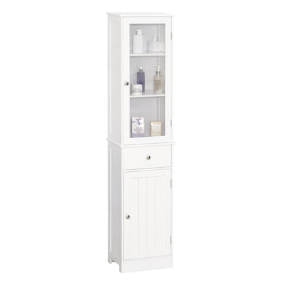 Kleankin Bathroom Storage Cabinet with 3-tier Shelf Drawer Door, Floor Cabinet Free Standing Tall Slim Side Organizer Shelves, White