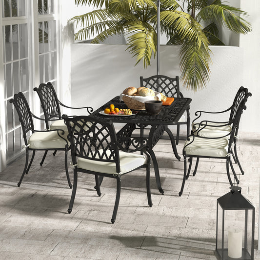 Outsunny 7 Piece Aluminium Patio Dining Set with Umbrella Hole Black