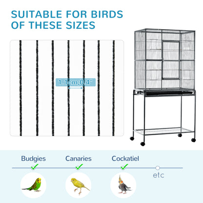 PawHut Bird Cage Metal Canary Cages for Parakeet with Detachable Rolling Stand, Storage Shelf, Wood Perch, Food Container
