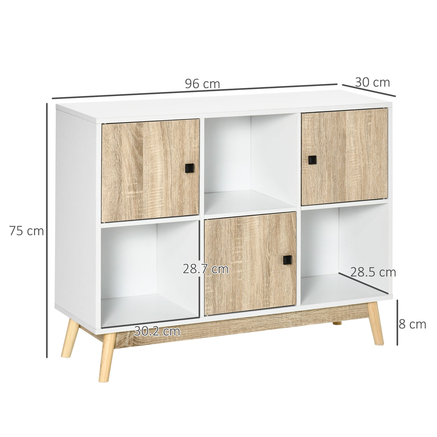 Storage Cabinet, Bookcase, Display Shelf with 6 Storage Cubes & Doors for Dining Room, Living Room
