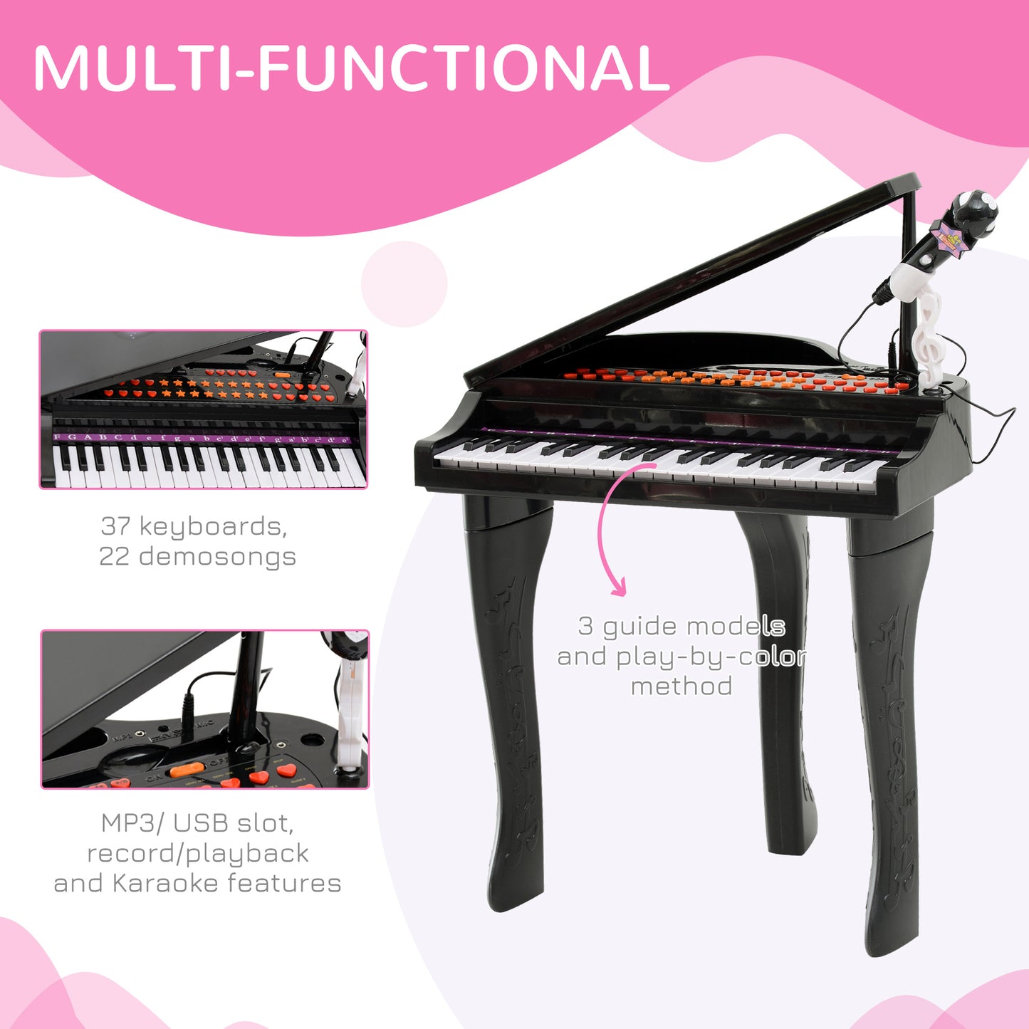Mini Electronic Piano With Stool Black