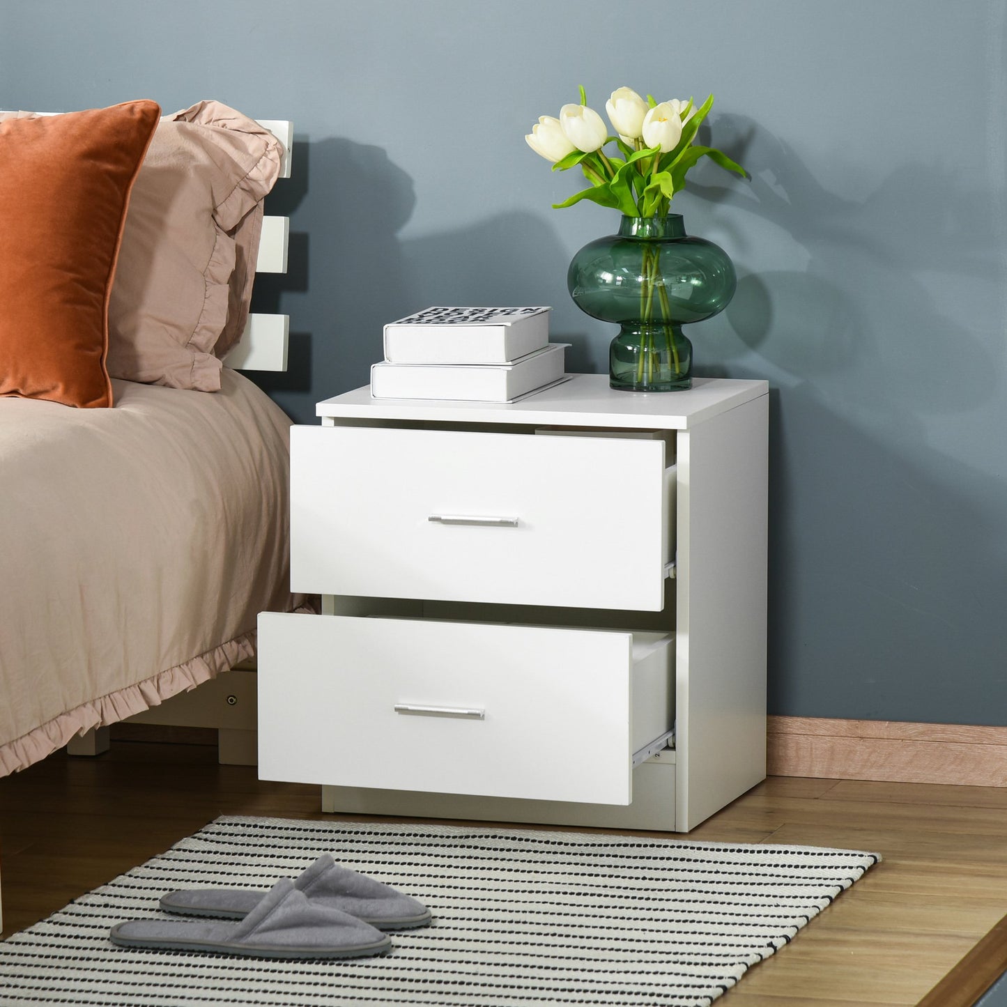 HOMCOM Bedside Table with 2 Drawers, Modern Nightstand, Cabinet Drawers Side Storage Unit for Bedroom, Living Room