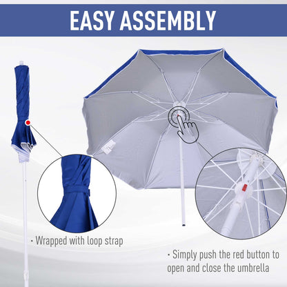 Outsunny 1.7m x 2m Tilted Steel Frame Beach Parasol Blue