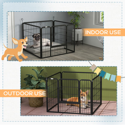 Pet Playpen | 4 Heavy-Duty Metal Panels | Lockable Step-Through Door | Ground Stakes | Foldable | Indoor & Outdoor | 82 x 82 x 60cm | Grey