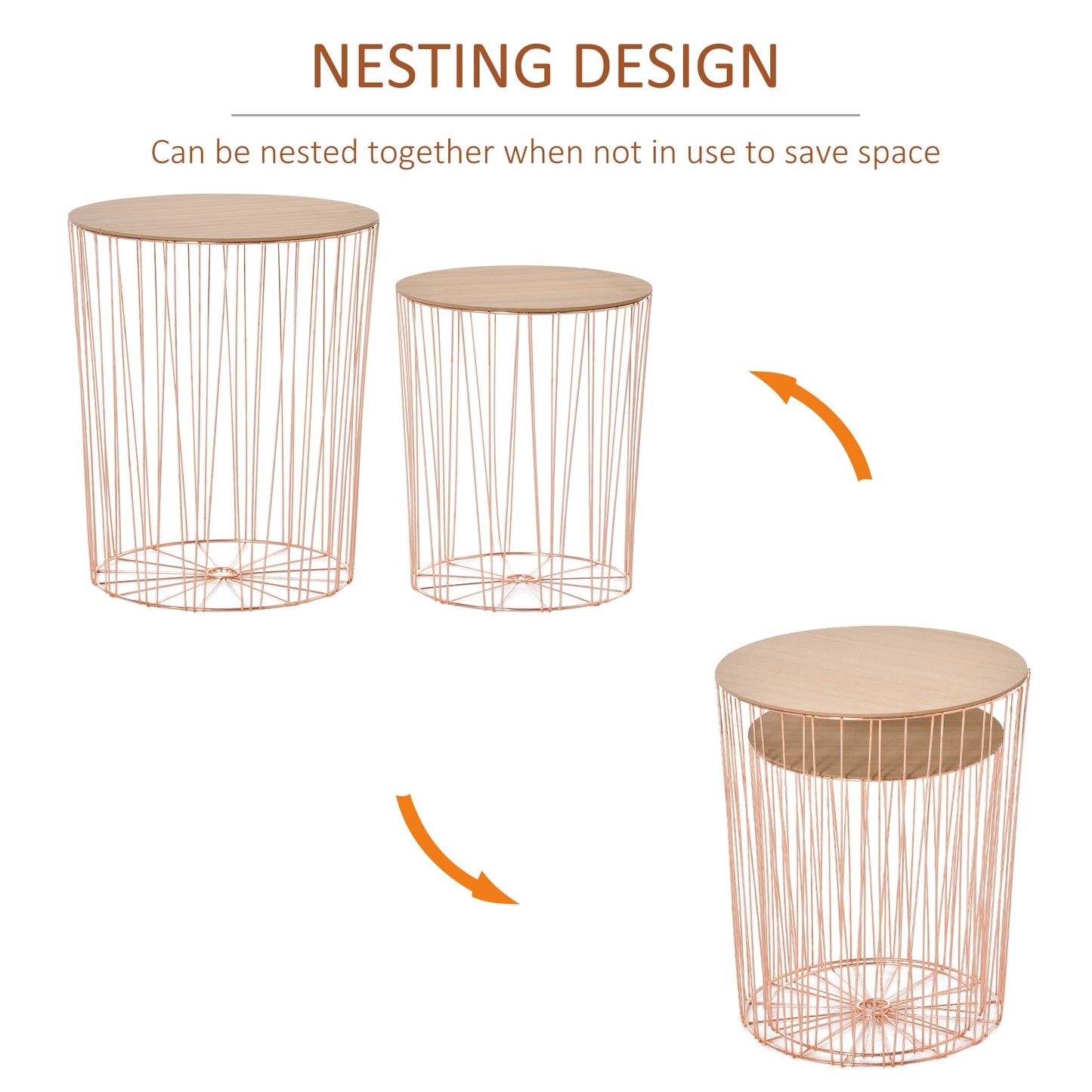 Modern Style 2 Pack Bedside Table W/ Storage Sofa End Side Night Stand Bedroom Living Room - Rose Gold Color Base