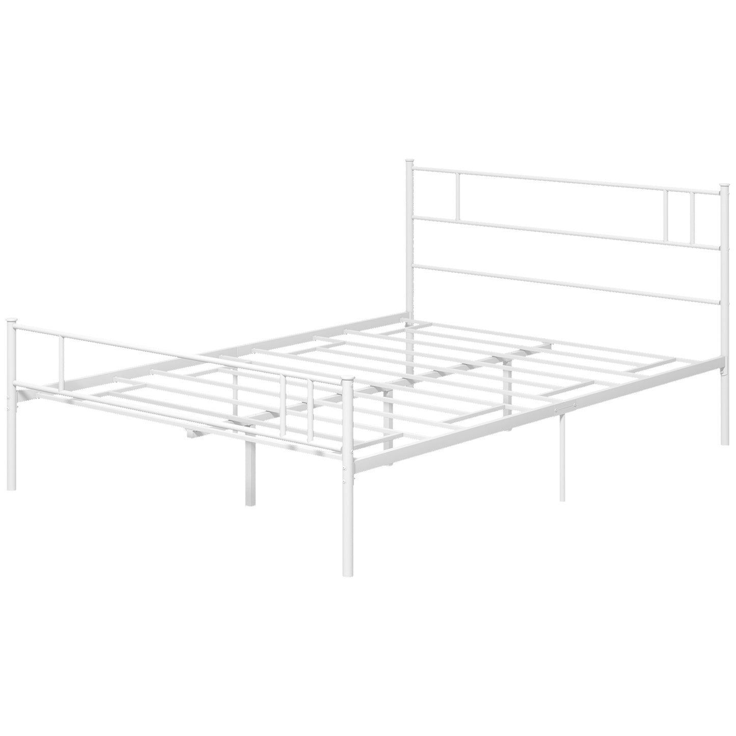 Double Metal Bed Frame Solid Bedstead Base with Headboard and Footboard, Metal Slat Support and Underbed Storage Space, Bedroom Furniture