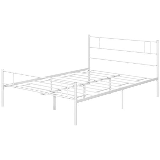 Double Metal Bed Frame Solid Bedstead Base with Headboard and Footboard, Metal Slat Support and Underbed Storage Space, Bedroom Furniture