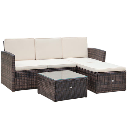 Outsunny 4-Seater Rattan Garden Furniture Outdoor Patio Corner Sofa and Coffee Table Set Footstool w/ Thick Cushions, Brown