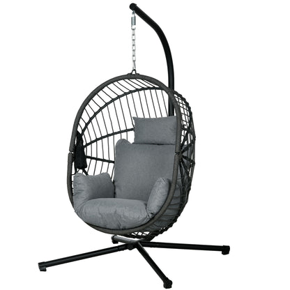 Outsunny Outdoor Patio Hanging Swing Chair, Thick Padded Cushion With Metal Stand, Foldable Basket For Indoor And Outdoor - Grey