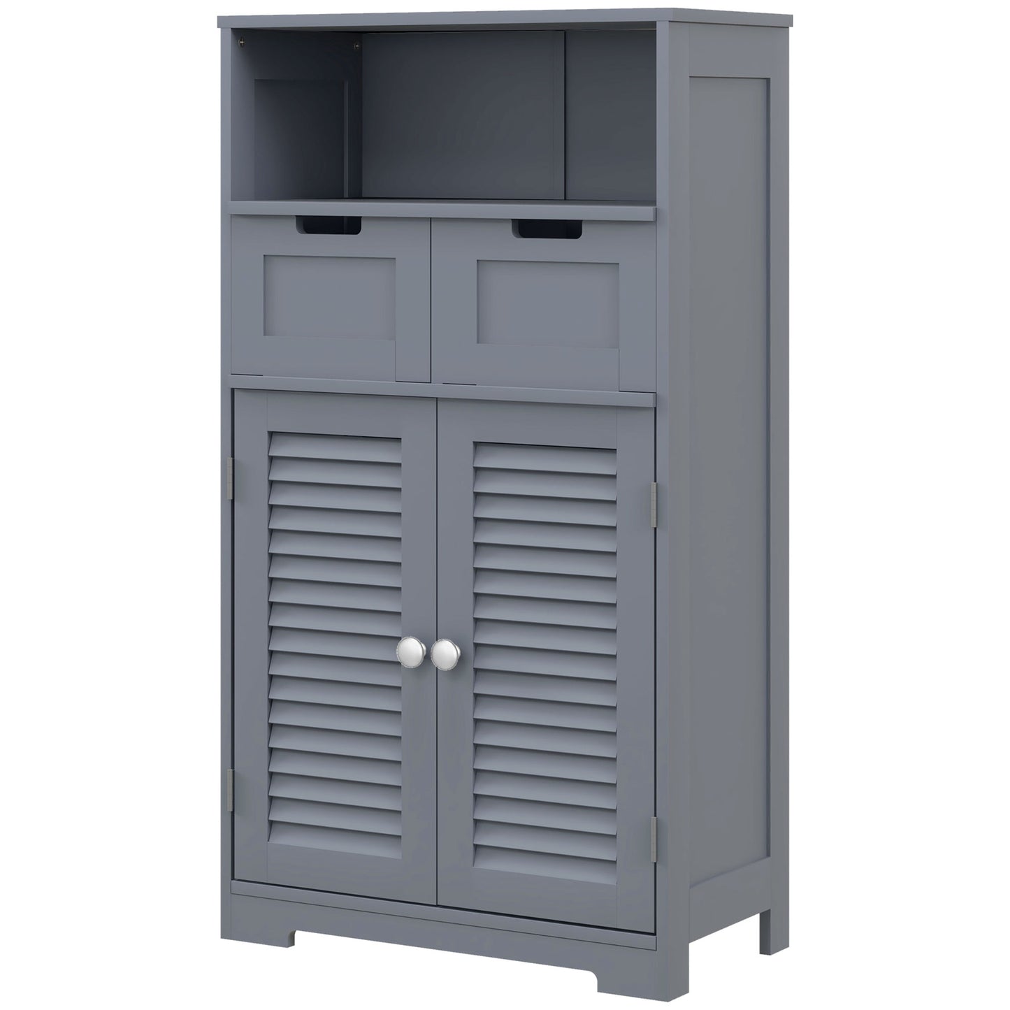 Kleankin Bathroom Cabinet with Drawers, Bathroom Storage Cabinet with Louvred Doors, Open Compartment and Adjustable Shelf for Washroom, Grey
