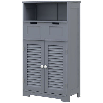 Kleankin Bathroom Cabinet with Drawers, Bathroom Storage Cabinet with Louvred Doors, Open Compartment and Adjustable Shelf for Washroom, Grey