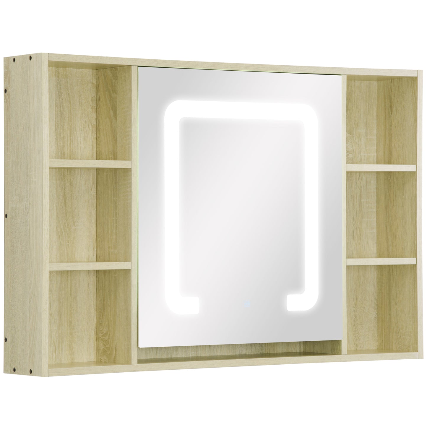 Kleankin LED Bathroom Mirror Cabinet, Wall Mounted Dimmable Medicine Cabinet with Adjustable Shelf and Mirrored Door, Natural