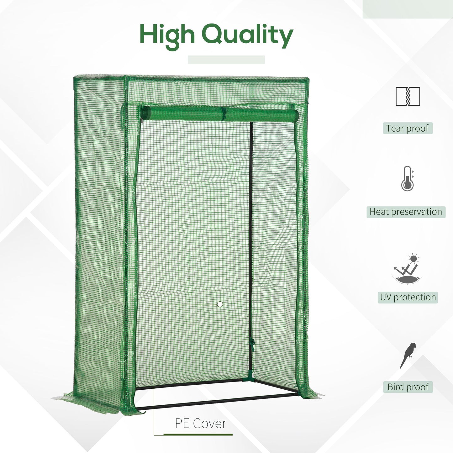 Outsunny 100 x 50 x 150cm Greenhouse Steel Frame PE Cover with Roll-up Door Outdoor for Backyard, Balcony, Garden, Green / Transparent