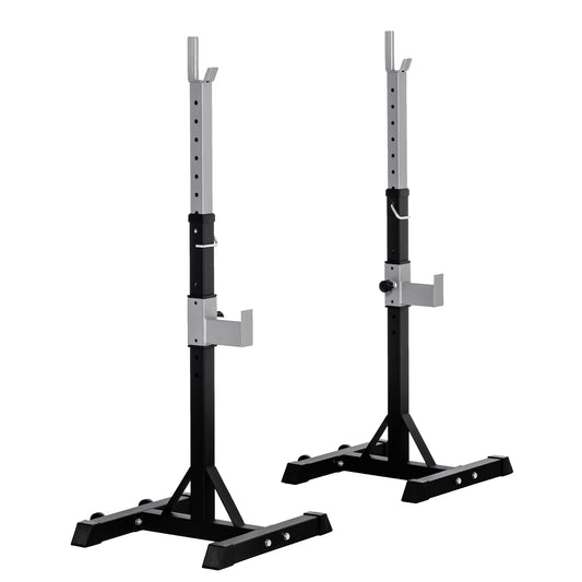 Adjustable Barbell Squat Rack Portable Stand Weight Lifting Bench Press Home Gym w/ Wheels, Black