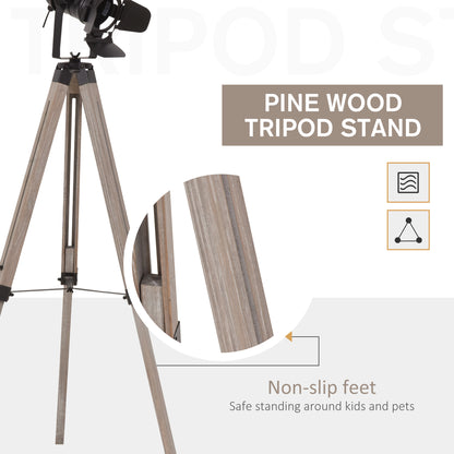 Industrial Style Tripod Floor Lamp Vintage Spotlight Reading Lamp w/ Wood Metal Legs E27 Base Versatile Use For Living Room Bedroom