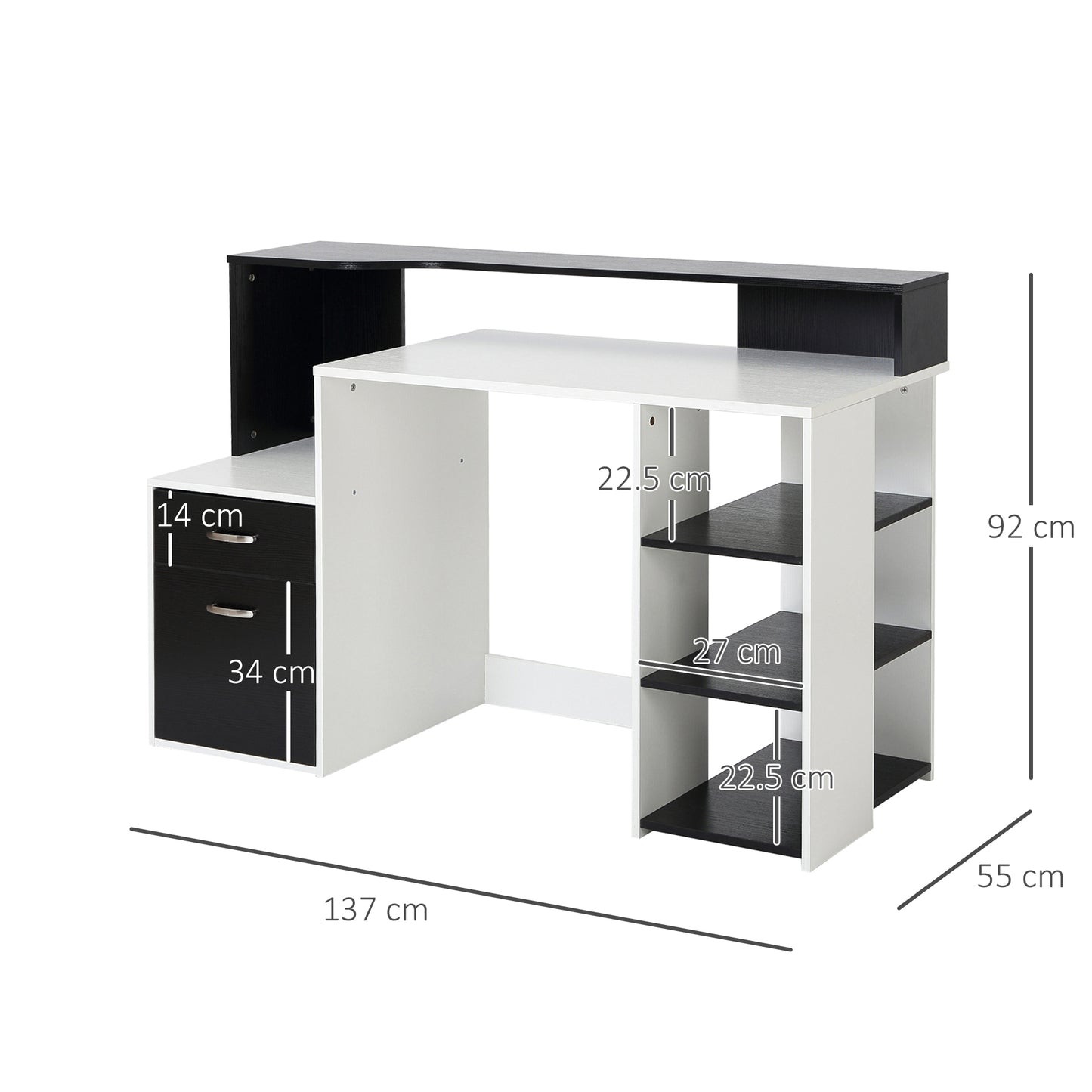 Computer Desk PC Table Modern Home Office Writing Workstation Furniture Printer Shelf Rack w/ Storage Drawer & Shelves