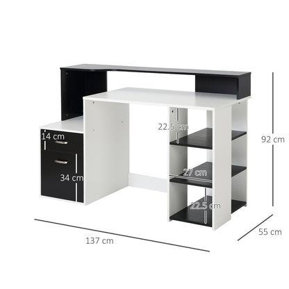 Computer Desk PC Table Modern Home Office Writing Workstation Furniture Printer Shelf Rack w/ Storage Drawer & Shelves