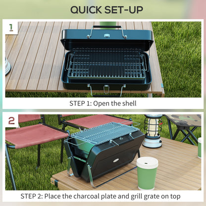 Outsunny Foldable Suitcase Design Mini Charcoal Barbecue Grill BBQ, Black