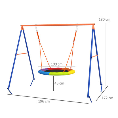 Outsunny Metal Kids Swing Set Nest Swing Seat with A-Frame Structure for Outdoor Use Multicoloured