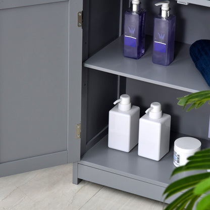 Kleankin Bathroom Storage Cabinet Free-Standing Bathroom Cabinet Unit w/ 2 Drawers Cupboard Adjustable Shelf Handles Traditional Style 75x60cm Grey