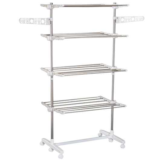 Folding Clothes Rail Adjustable Garment Rack With Wheels (4 Layer)
