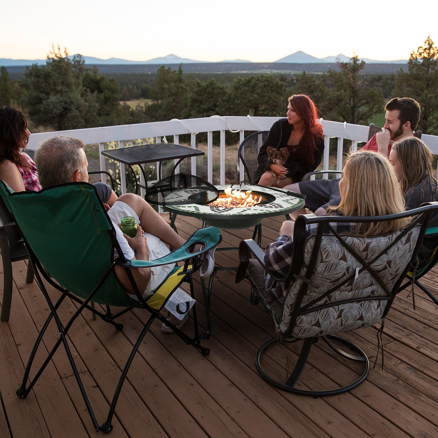 Outsunny 3-in-1 Outdoor Fire Pit, Garden Table with Cooking BBQ Grill, Firepit Bowl with Spark Screen Cover, Fire Poker for Backyard Bonfire Patio