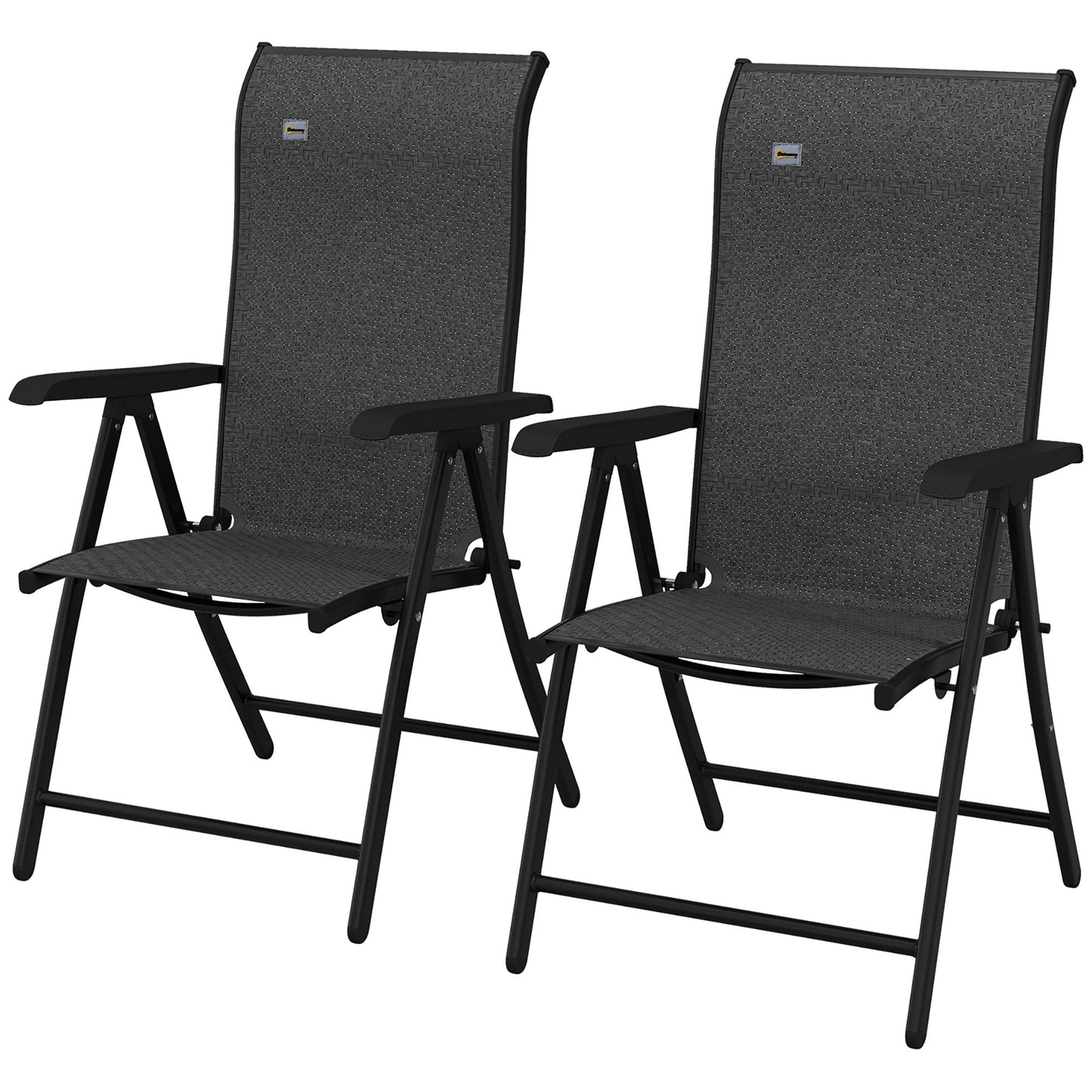 Set of 2 Outdoor Wicker Folding Chairs, Patio PE Rattan Dining, Armrests Set with 7 Levels Adjustable Backrest, for Outdoors, Camping, Grey