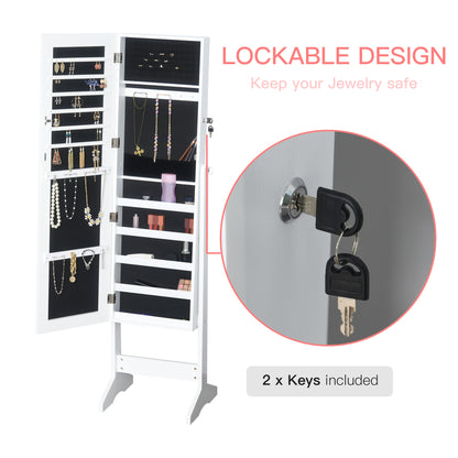Jewellery Cabinet Standing Mirror Full Length Makeup Lockable Armoire Storage Organizer White