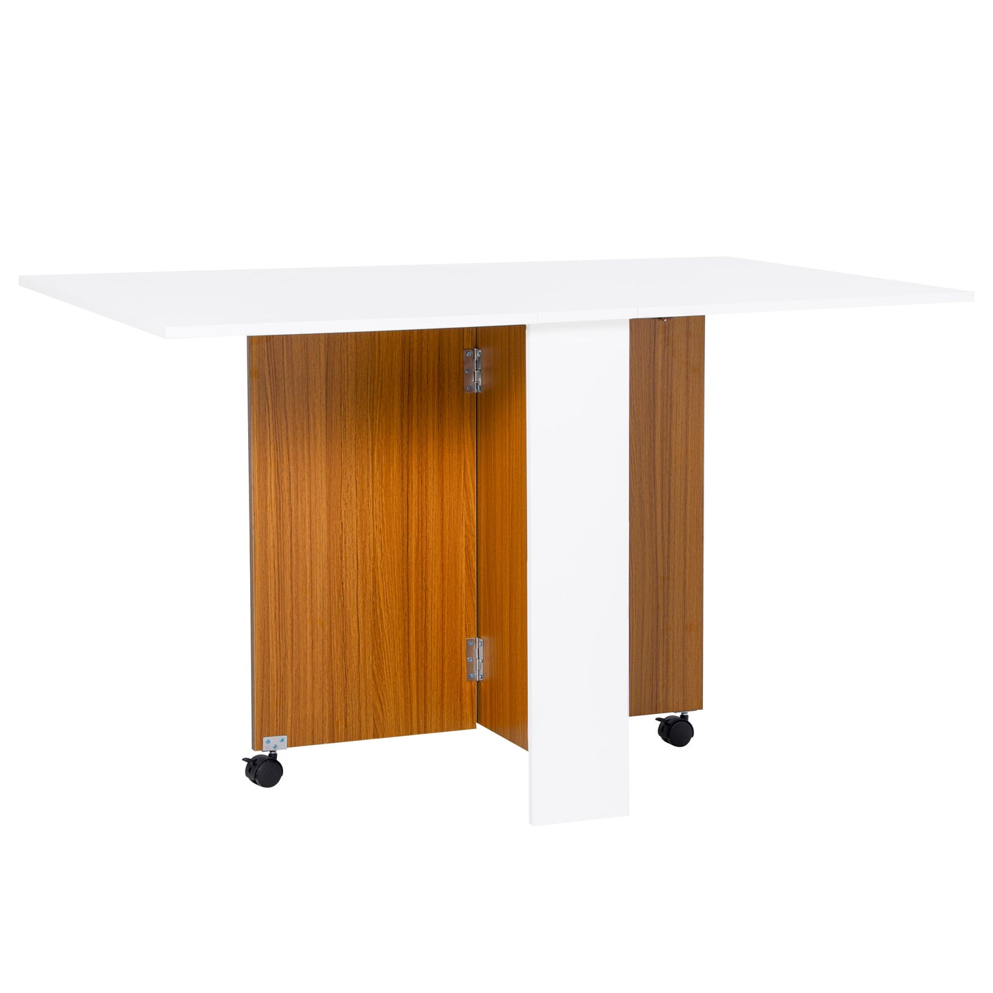Retro Style Folding Dining Table Writing Desk Workstation w/ Casters Teak Colour, White
