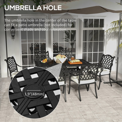 Outsunny 7 Piece Aluminium Patio Dining Set with Umbrella Hole Black