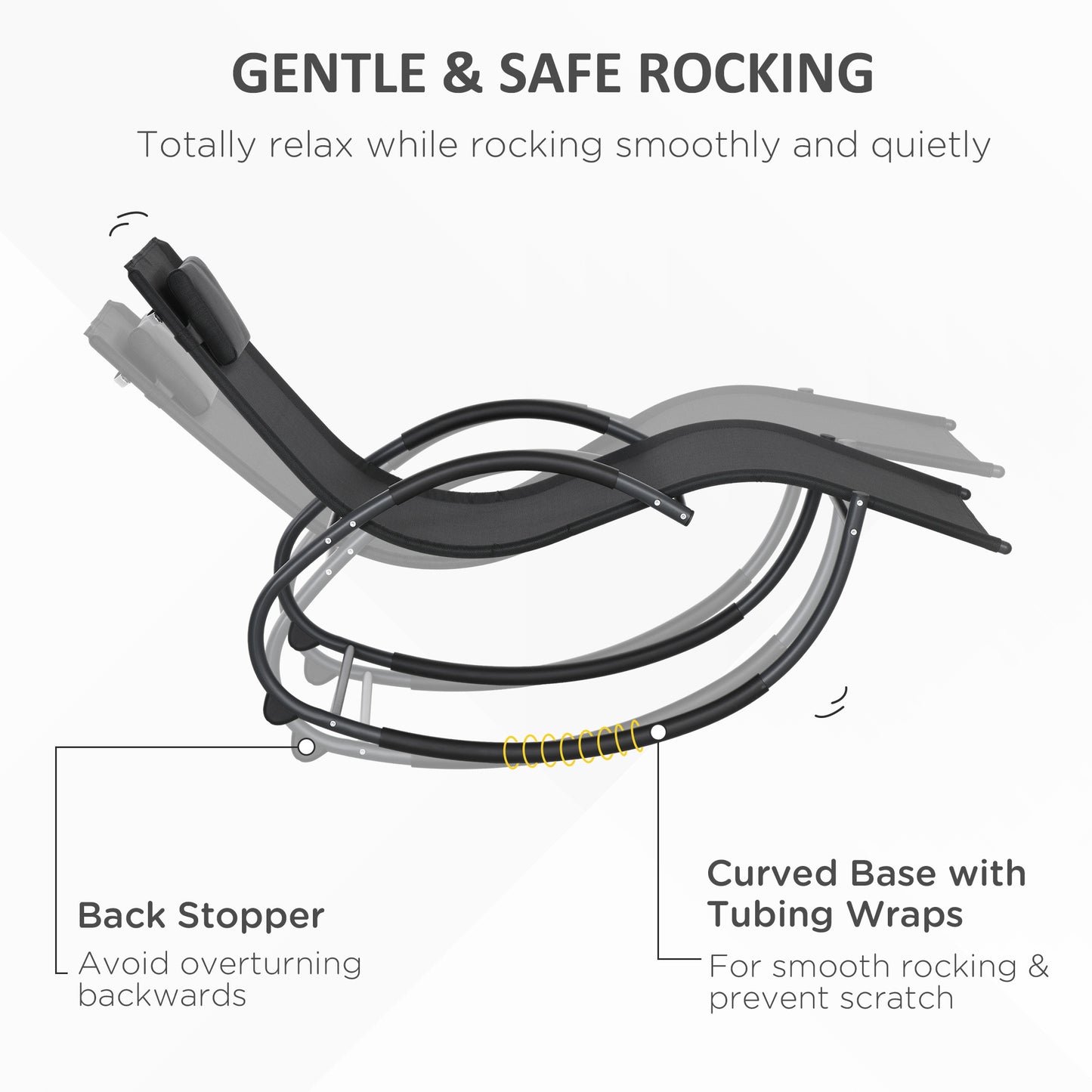 Outsunny Patio Texteline Rocking Lounge Chair Zero Gravity Rocker Outdoor Patio Garden Recliner Seat w/ Padded Pillow - Black