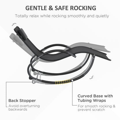 Outsunny Patio Texteline Rocking Lounge Chair Zero Gravity Rocker Outdoor Patio Garden Recliner Seat w/ Padded Pillow - Black