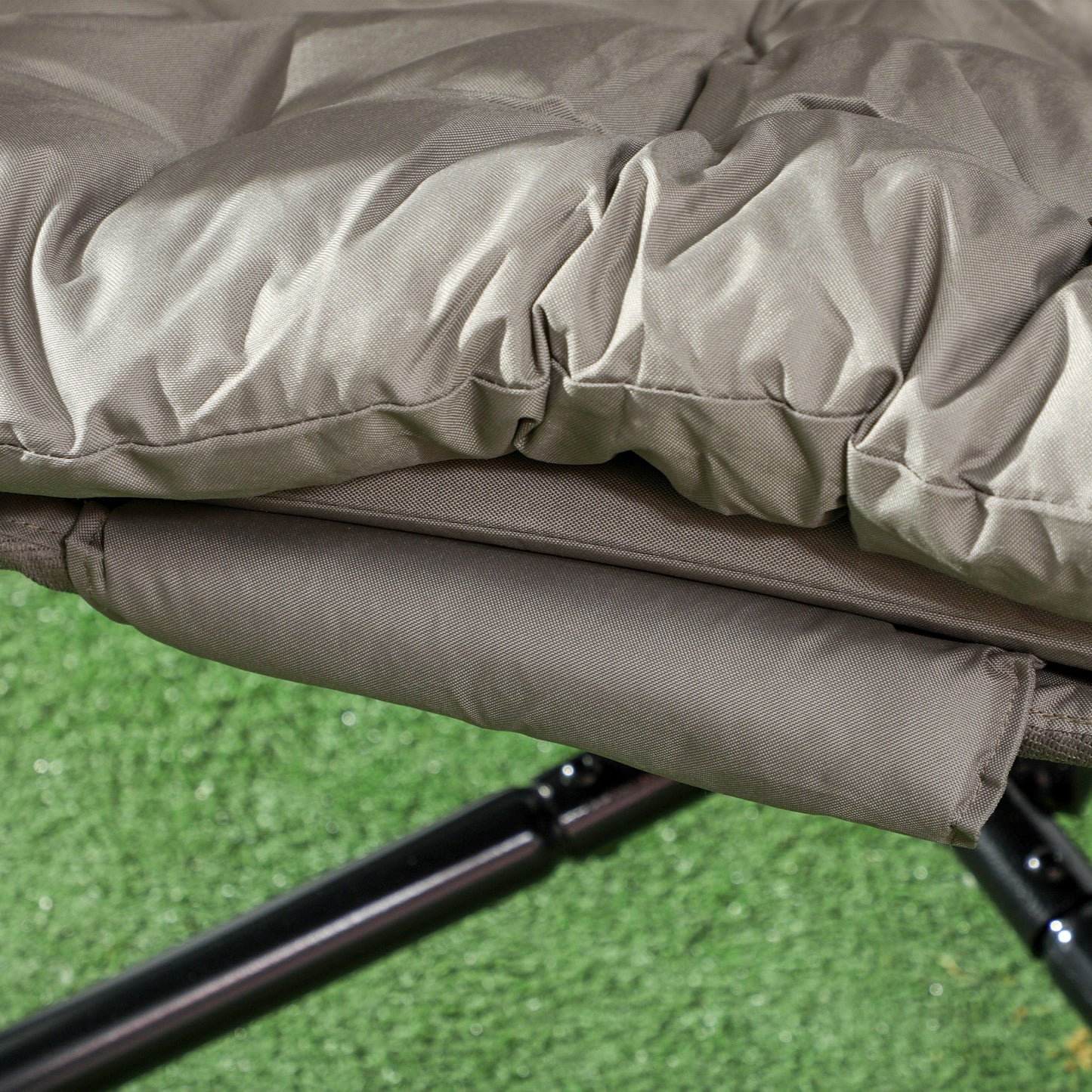 Outsunny Outdoor Double Hanging Chair, Swing Chair with Metal Stand, Thick Padded Cushion, Foldable Basket Cup Holders for Indoor Outdoor, Sand Brown