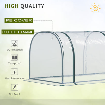Portable Small Greenhouse, Steel Frame with Zipper Doors,PVC Tunnel Greenhouse Plant Grow House, 350Lx100Wx80Hcm-Dark Green/Transparent