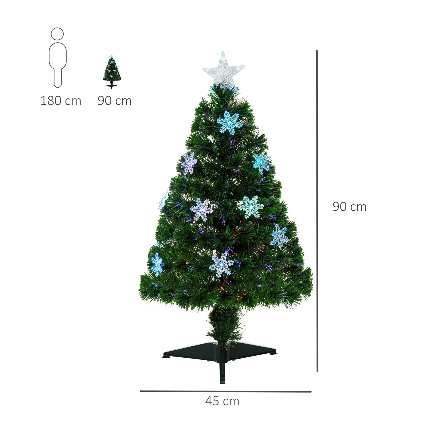 3ft Fibre Optic Christmas Tree 90cm With Showflakes, Green