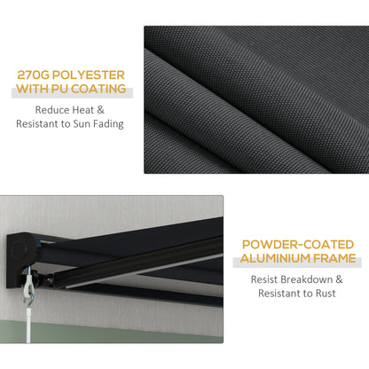 Outsunny 3 x 2.5m Electric Awning with LED Light, Aluminium Frame Retractable Awning Sun Canopies for Patio Door Window