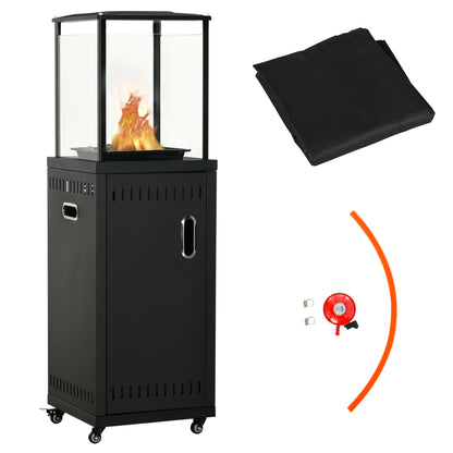 Outsunny 9KW Gas Patio Heater with Lava Rocks, Freestanding Heater Real Flame Propane Heater with Wheels, Dust Cover, Regulator and Hose