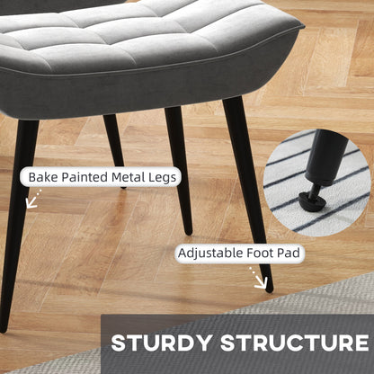 Armless Accent Chair w/ Footstool Set, Modern Tufted Upholstered Lounge Chair w/ Pillow, Steel Legs, Grey