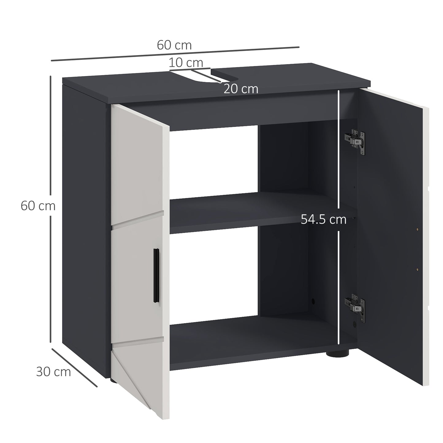 Kleankin Under Sink Cabinet, Bathroom Vanity Unit, Floor Basin Storage Cupboard with Double Doors and Shelf, 60 x 30 x 60 cm, Light Grey