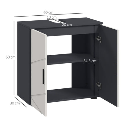Kleankin Under Sink Cabinet, Bathroom Vanity Unit, Floor Basin Storage Cupboard with Double Doors and Shelf, 60 x 30 x 60 cm, Light Grey