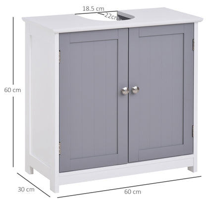 Kleankin Vanity Unit Under Sink Bathroom Storage Cabinet w/ Adjustable Shelf Handles Drain Hole Cabinet Space Saver Organizer 60x60cm - White & Grey