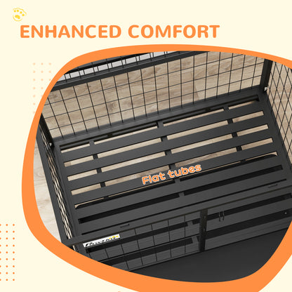 Dog Crate on Wheels | Double Doors | Bowl Holder & Foldable Bowl | Removable Tray | Detachable Top | Medium & Large Dogs up to 30kg | 92 x 62 x 73cm | Black