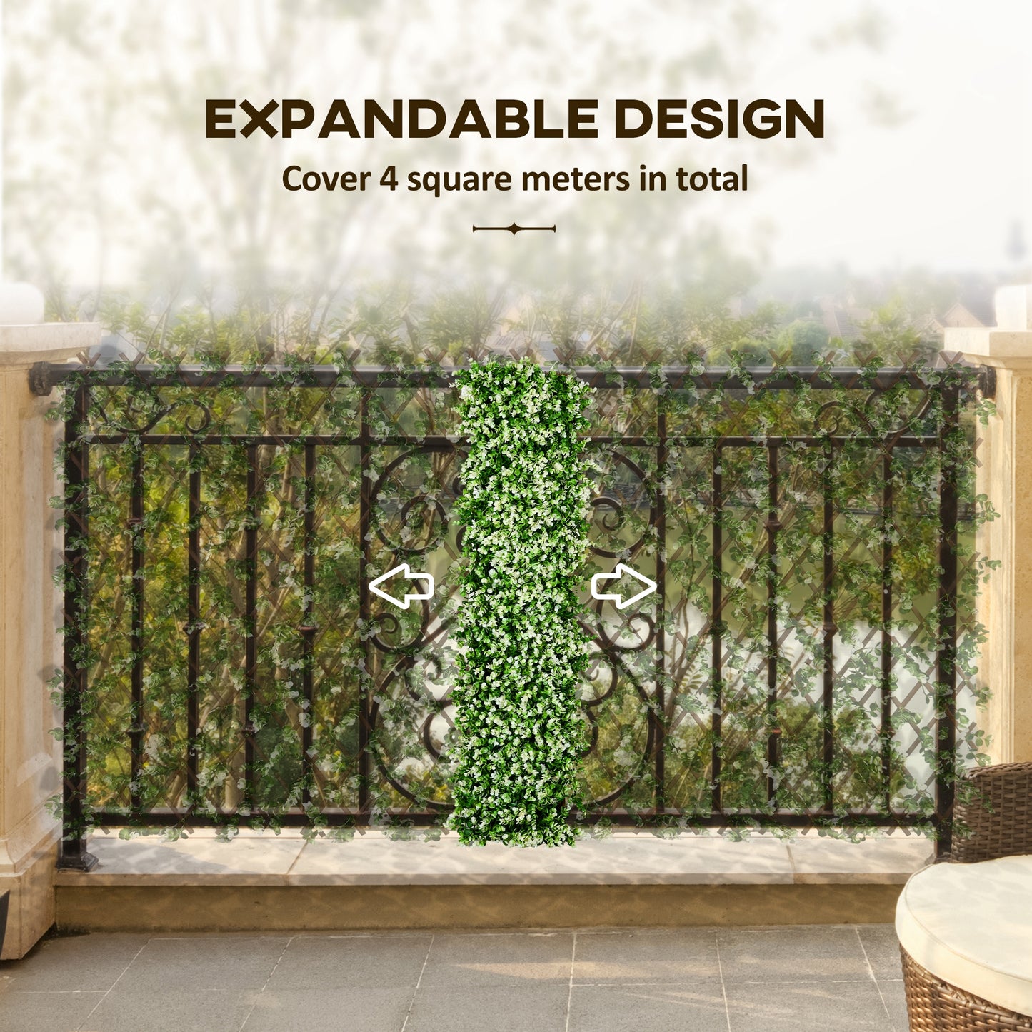Outsunny 2 Pieces Expandable Faux Privacy Fence, 2m x 1m Decorative Trellis with Artificial Leaves, Garden Telescopic Hedge Privacy Screen
