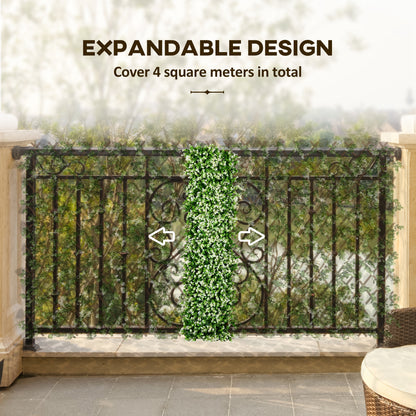 Outsunny 2 Pieces Expandable Faux Privacy Fence, 2m x 1m Decorative Trellis with Artificial Leaves, Garden Telescopic Hedge Privacy Screen