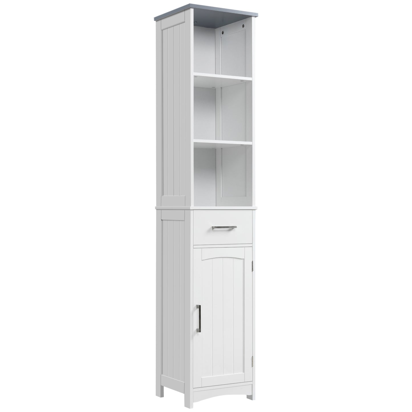 Kleankin Tall Bathroom Storage Cabinet with 3 Tier Shelf, Cupboard, Drawer, Door, Freestanding Linen Tower, Slim Side Organizer, White