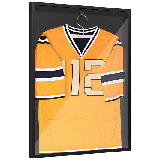 Football Shirt Acrylic Jersey Frame Display W/ UV Protection, Aluminium Sports Shadow Box for Basketball Football Baseball, 60 x 80 cm, Black